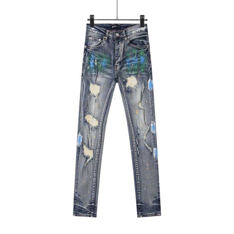 G D Hand-Painted Splash-Ink Splicing Drawstring High Street Casual Sports Sweatpants Micro-Flared Pants Men'S Denim Pants Women - Image 1