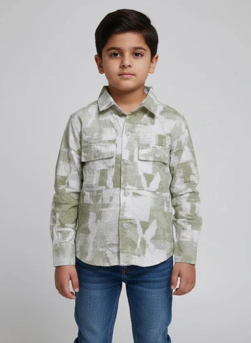 babyqlo Boys Olive Abstract Printed Casual Shirt