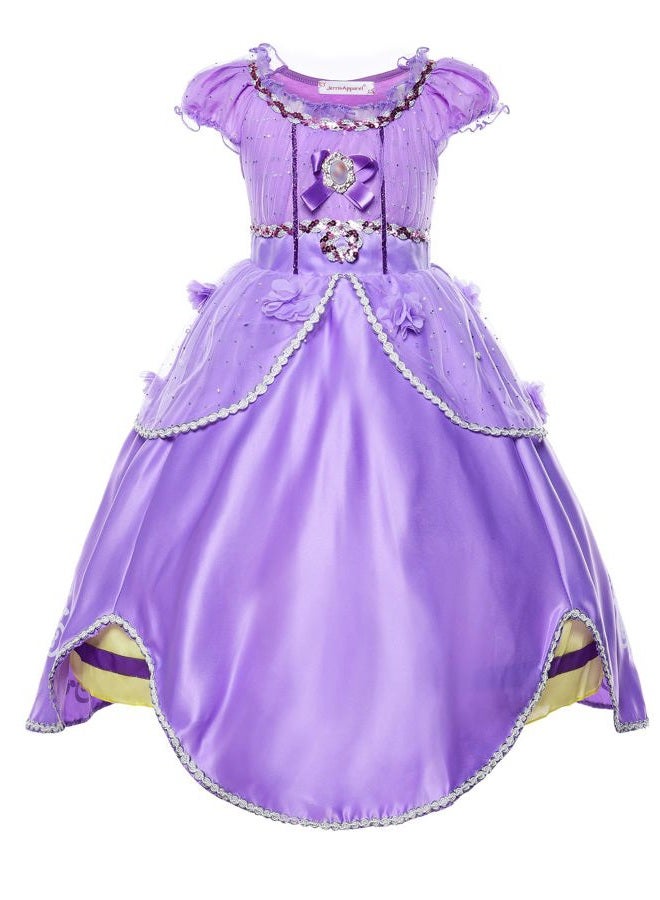 JerrisApparel Girls Princess Costume Floor Length Birthday Party Dress up (8, Purple with Accessories) - Image 2