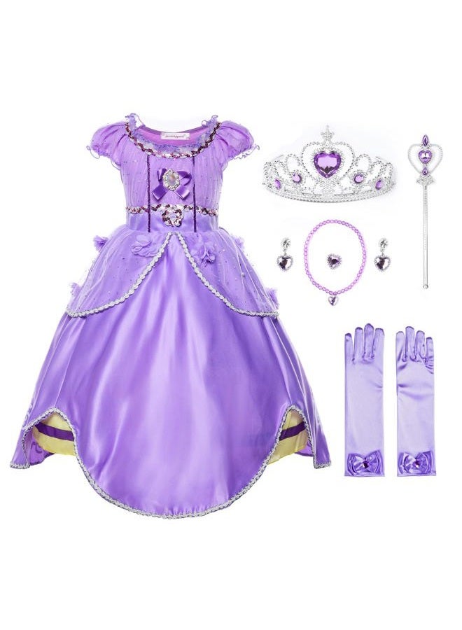 JerrisApparel Girls Princess Costume Floor Length Birthday Party Dress up (8, Purple with Accessories) - Image 1