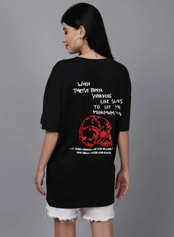 Styli Women Black Oversized Graphic Print T-Shirt By Door74
