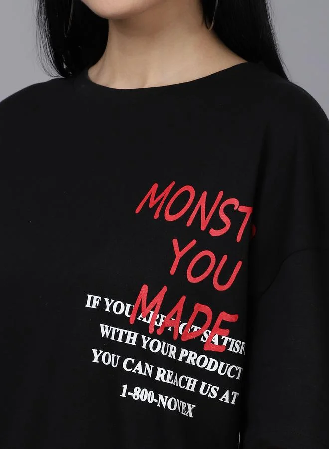 Styli Women Black Oversized Graphic Print T-Shirt By Door74
