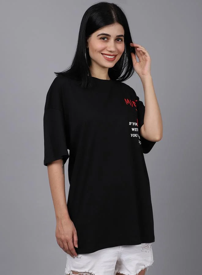 Take Two Women Black Oversized Graphic Print T-Shirt