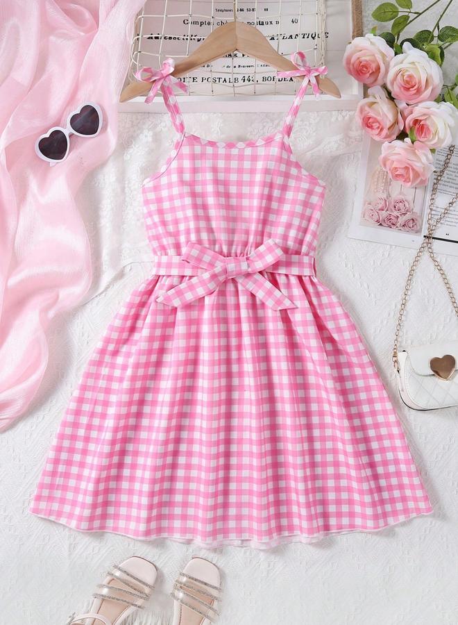Take Two Girls Pink Gingham Strappy Dress - Image 1