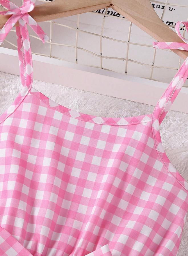 Take Two Girls Pink Gingham Strappy Dress - Image 4