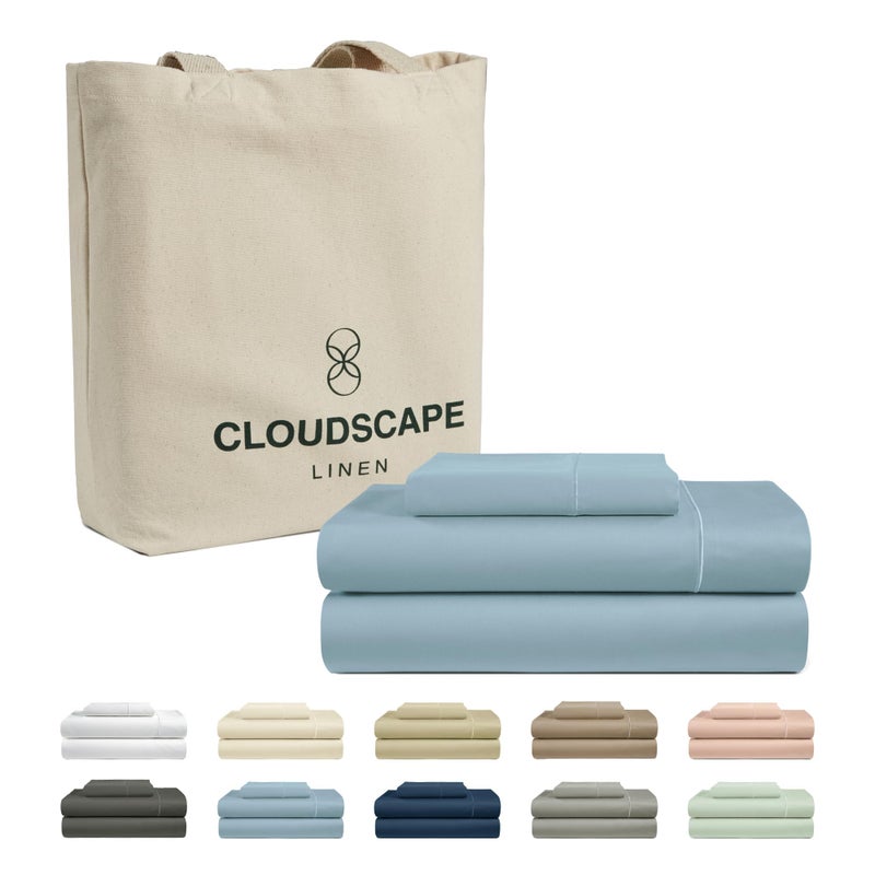CLOUDSCAPE LINEN 100% Egyptian Cotton Sheets Twin XL Size  3 Pcs Dorm Essentials Bedding Set  1000 Thread Count Egyptian Cotton  Soft  Breathable  Durable  Deep Pockets up to 16  French Blue - Image 1