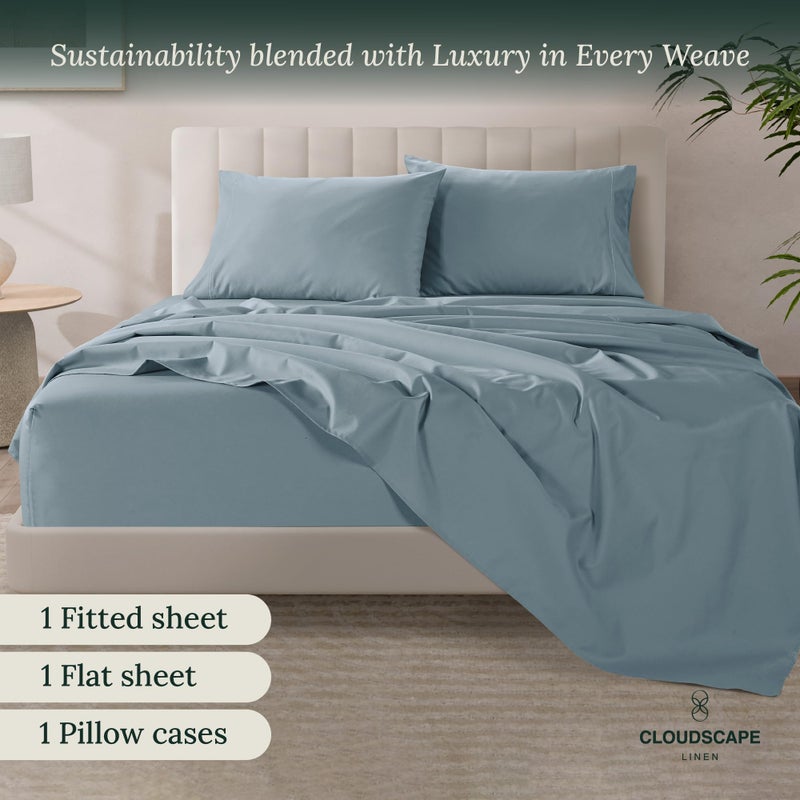CLOUDSCAPE LINEN 100% Egyptian Cotton Sheets Twin XL Size  3 Pcs Dorm Essentials Bedding Set  1000 Thread Count Egyptian Cotton  Soft  Breathable  Durable  Deep Pockets up to 16  French Blue - Image 2