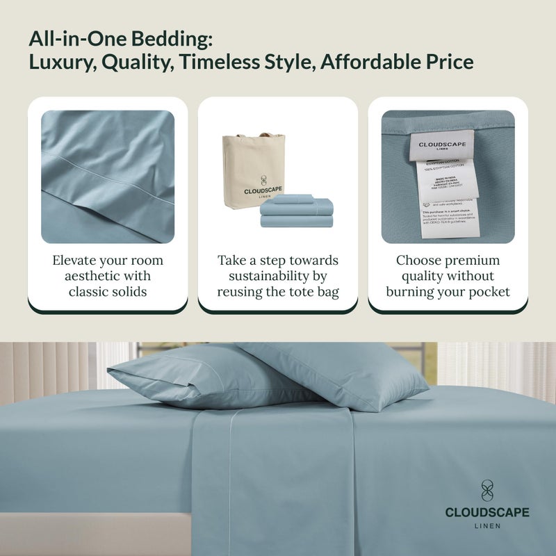 CLOUDSCAPE LINEN 100% Egyptian Cotton Sheets Twin XL Size  3 Pcs Dorm Essentials Bedding Set  1000 Thread Count Egyptian Cotton  Soft  Breathable  Durable  Deep Pockets up to 16  French Blue - Image 4