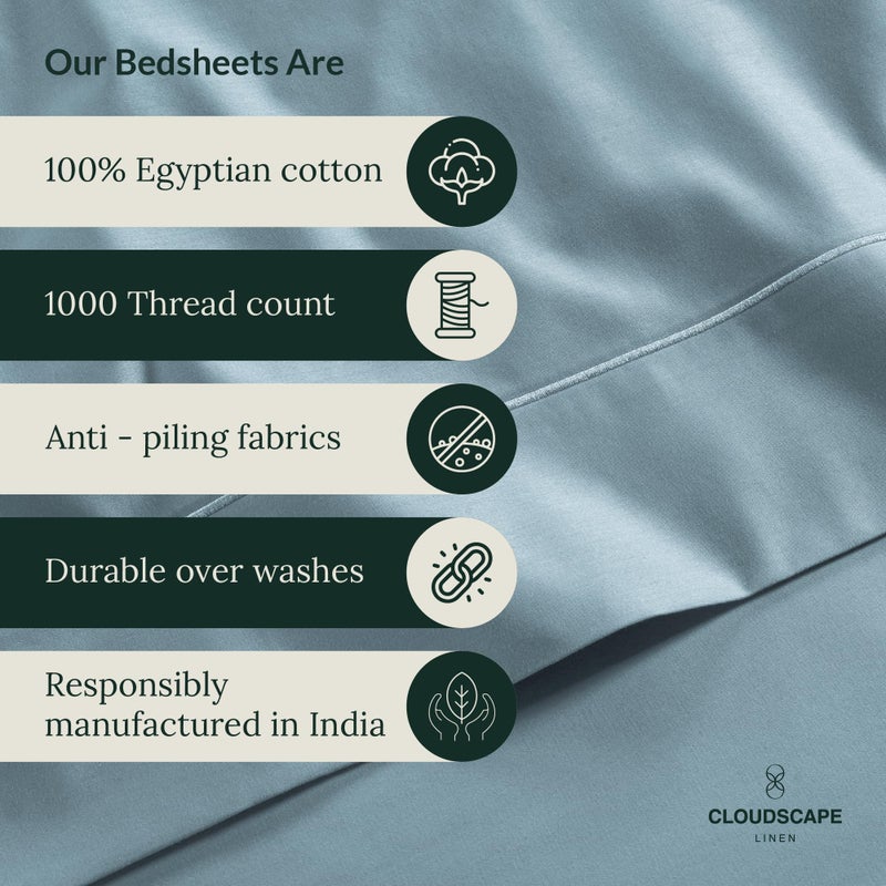 CLOUDSCAPE LINEN 100% Egyptian Cotton Sheets Twin XL Size  3 Pcs Dorm Essentials Bedding Set  1000 Thread Count Egyptian Cotton  Soft  Breathable  Durable  Deep Pockets up to 16  French Blue - Image 5