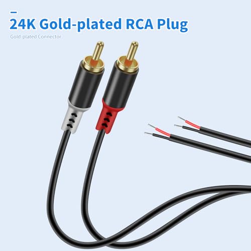 RULGOI RCA to Speaker Wire Adapter, 2 Bare Wire Cables to RCA Plug Adapter - 16.4FT, 20AWG for Amplifier, AV Receiver, TV, Subwoofer - Image 3