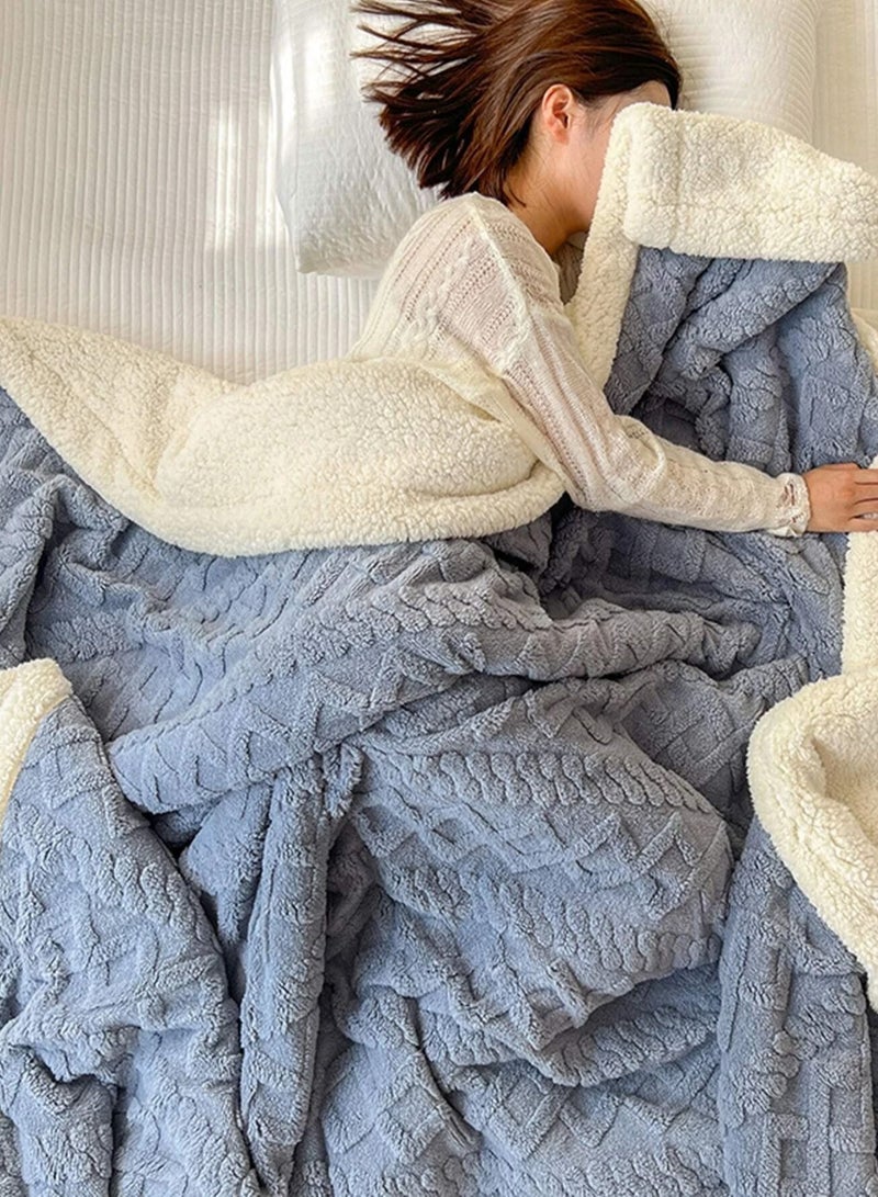 DubaiGallery Winter Double Layer Thick Blanket Soft Warm Sherpa Wool Blankets Geometric Plaid Taff Cashmere Lamb Throw Blanket Girls Gift  - Image 1