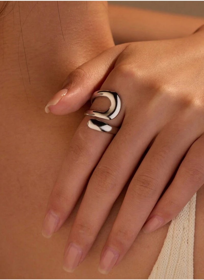 sixtyfour Elegant Stainless Steel Silver Plated Ring For Women One Size  - Image 1