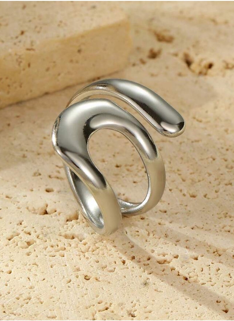 sixtyfour Elegant Stainless Steel Silver Plated Ring For Women One Size  - Image 2