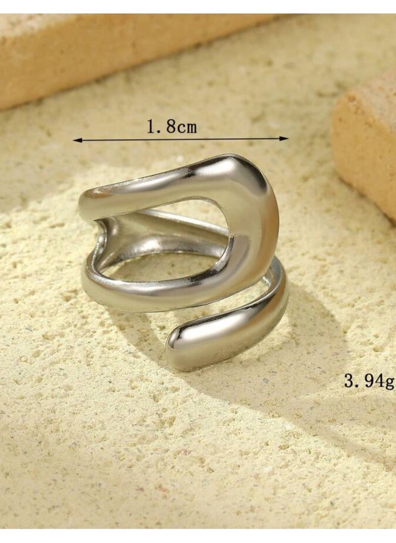 sixtyfour Elegant Stainless Steel Silver Plated Ring For Women One Size  - Image 3
