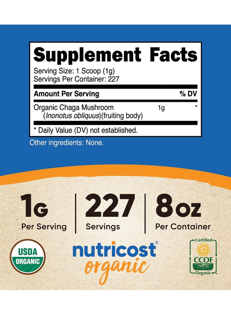 مسحوق فطر تشاجا عضوي 100%، 8 أونصة (227 حصة) - عضوي معتمد من وزارة الزراعة الأمريكية، خالي من الغلوتين وغير معدل وراثيًا - Image 2