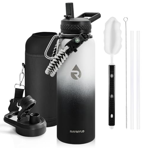 RAYMYLO Insulated Water Bottle 40 oz Triple Wall Vacuum Stainless Steel Cold for 36Hrs Hot for 18Hrs Leak Proof NonBPA Modern Water Flask Jug with Paracord Handle Straw Spout Lids - Image 1