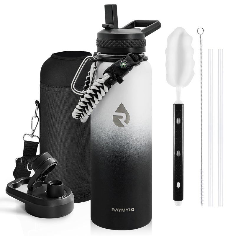 RAYMYLO Insulated Water Bottle 40 oz Triple Wall Vacuum Stainless Steel Cold for 36Hrs Hot for 18Hrs Leak Proof NonBPA Modern Water Flask Jug with Paracord Handle Straw Spout Lids - Image 2