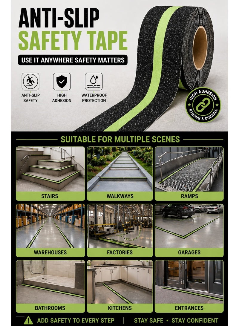 Sisily 2 Roll Anti Slip Safety Grip Tape, 5*500CM Green Glowing in The Dark Non Skid Stage Safety Tape High Traction Grit Stairs Tape Hazard Caution Warning Tape for Steps - Image 4