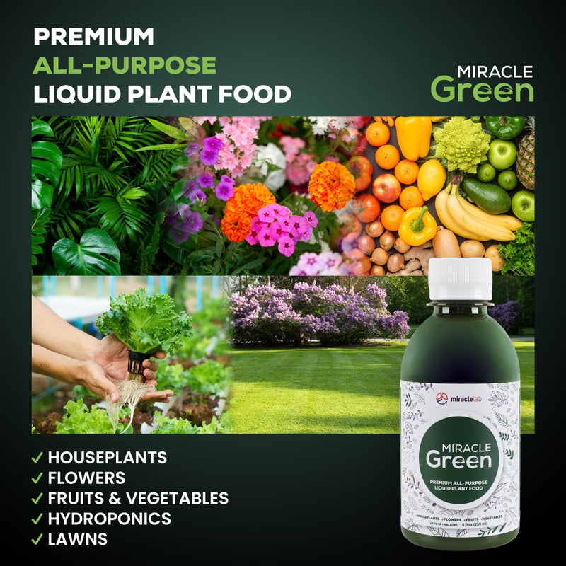 Miracle Lab Miracle Green Fast-Acting Liquid Fertilizer- Special Formula with Tree Sap & Yucca Plant Extract - All-Purpose Fertilizer for Houseplants, Flowers, Fruits, Vegetables & Trees (8 oz Plant Food) - Image 5