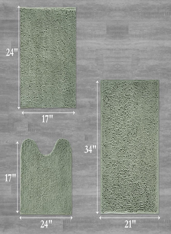كرييتف هوم آيدياز مجموعة سجاد حمام من الشانيل الفاخر من ريزورت كوليكشن، أفكار إبداعية للمنزل، طقم من 3 قطع - ظهر مانع للانزلاق وقابل للغسل، لون أخضر فاتح - مقاسات 17 × 24 بوصة و21 × 34 بوصة و20 × 24 بوصة، سجاد حمام على شكل حرف U - Image 2