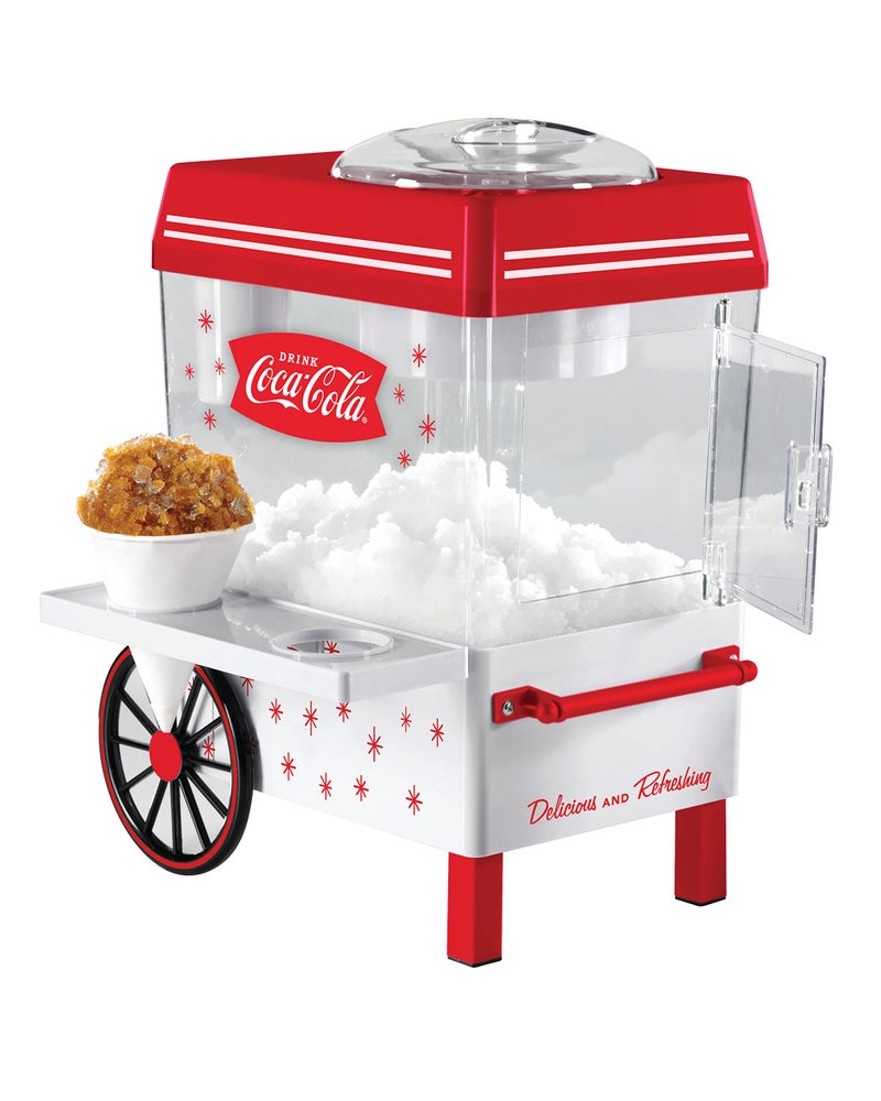 Nostalgia Coca-Cola Snow Cone Shaved Ice Machine - Coke Retro Table-Top Slushie Machine Makes 20 Icy Treats - Includes 2 Reusable Plastic Cups & Ice Scoop - White & Red - Image 1