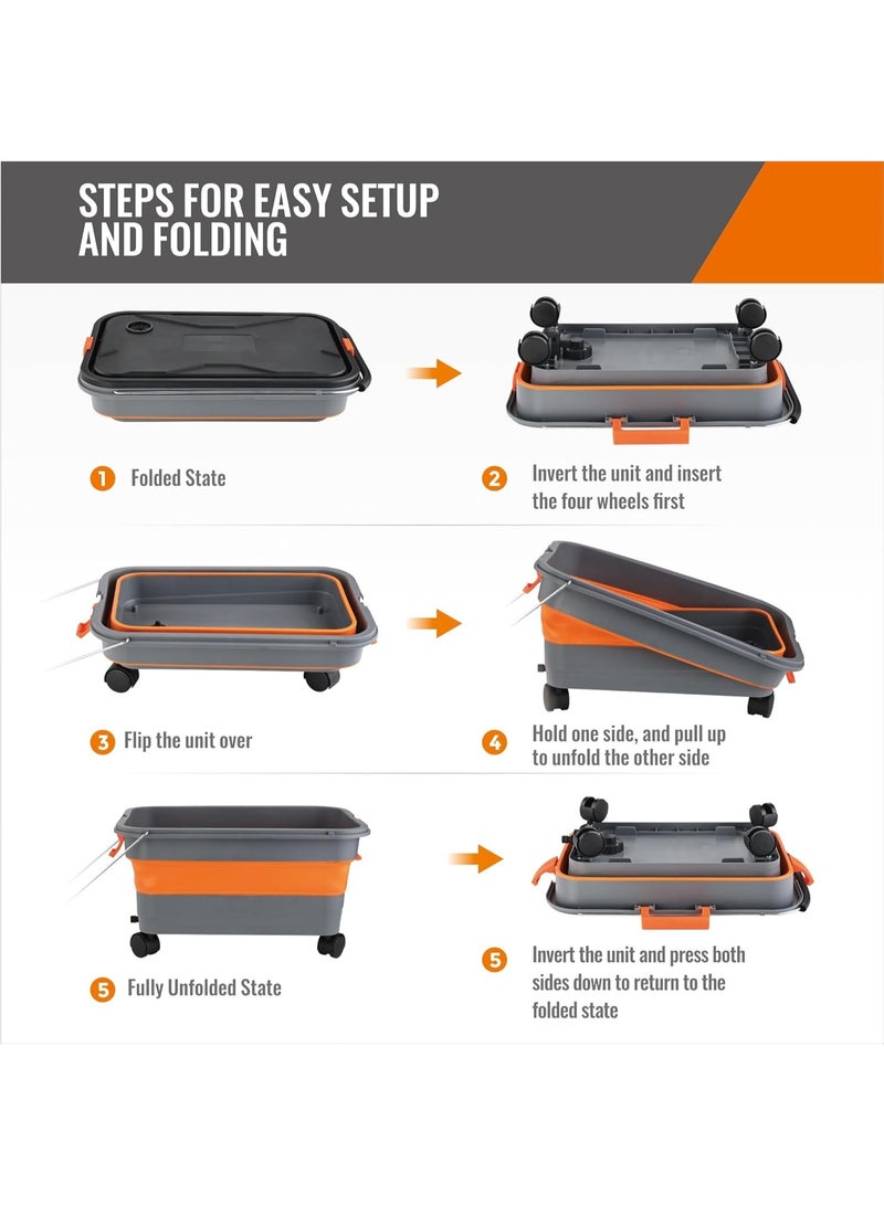 بلو فاير دلو سيارة قابل للطي 5.5 جالون مع عجلات ومقبض - محطة مياه متنقلة لغسيل السيارات، والغسالات ذات الضغط، والتخييم، واستحمام الحيوانات الأليفة | تصميم قابل للطي، مع سداد تصريف وغطاء | خزان تخزين محمول 22 لتر للرحلات، والتنظيف، والغسيل - Image 4