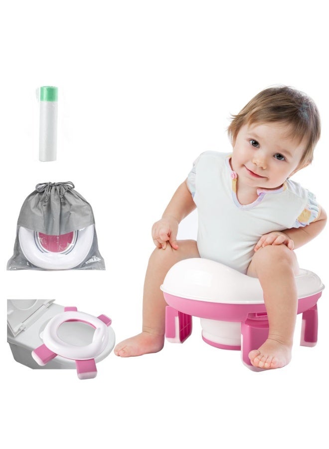 MostNow  Foldable Travel Potty Chair, Portable Potty Training Toilet Seat for Kids with  Storage Bag, Potty Training Toilet  for Toddler Girls and Boys, Easy to Clean (Pink) - Image 1