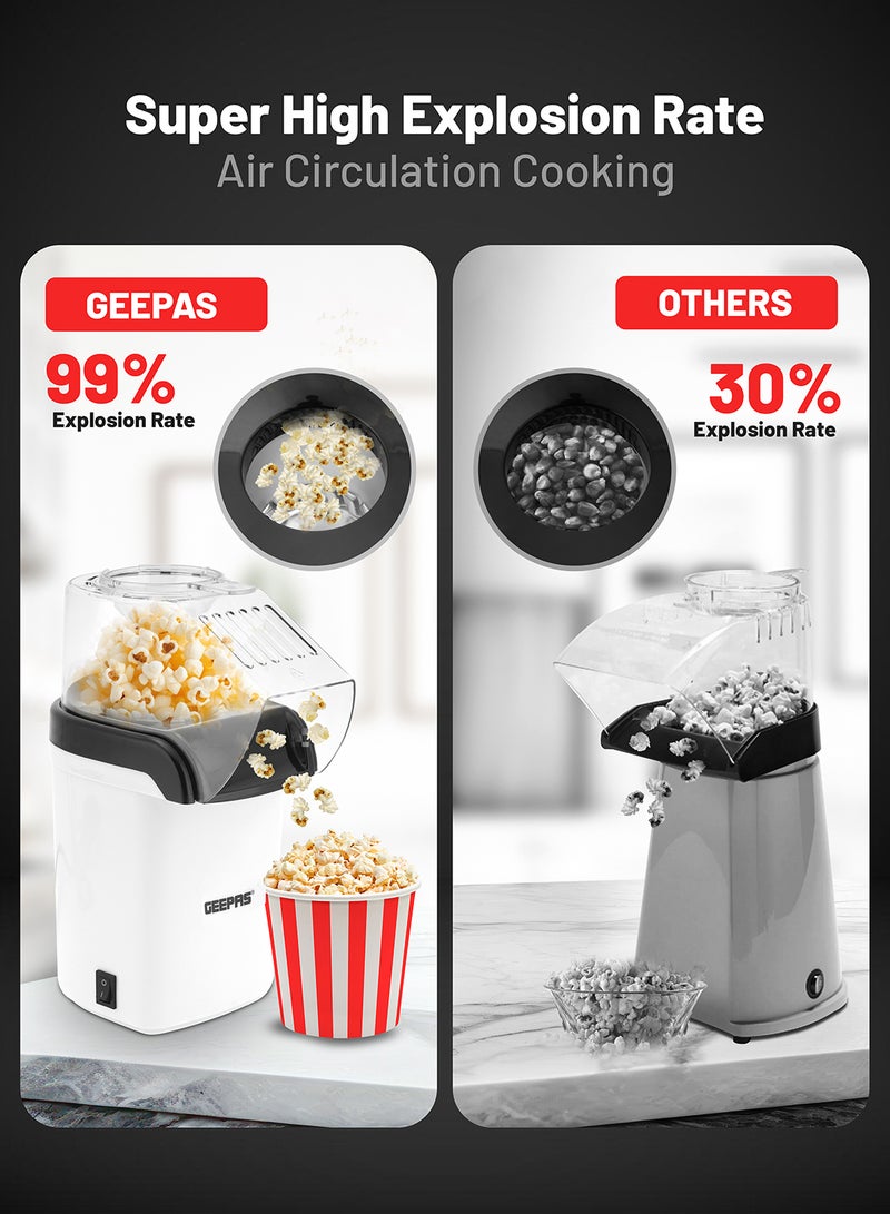 GEEPAS Electric Popcorn Maker| On/Off Switch | Oil-Free Popcorn Popper | Makes Hot, Fresh, Healthy and Fat-Free Theatre Style Popcorn Anytime 1200 W GPM840 White - Image 5