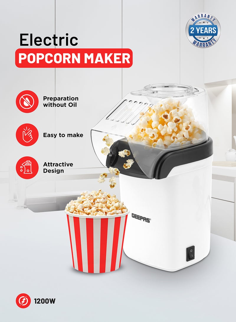 GEEPAS Electric Popcorn Maker| On/Off Switch | Oil-Free Popcorn Popper | Makes Hot, Fresh, Healthy and Fat-Free Theatre Style Popcorn Anytime 1200 W GPM840 White - Image 1