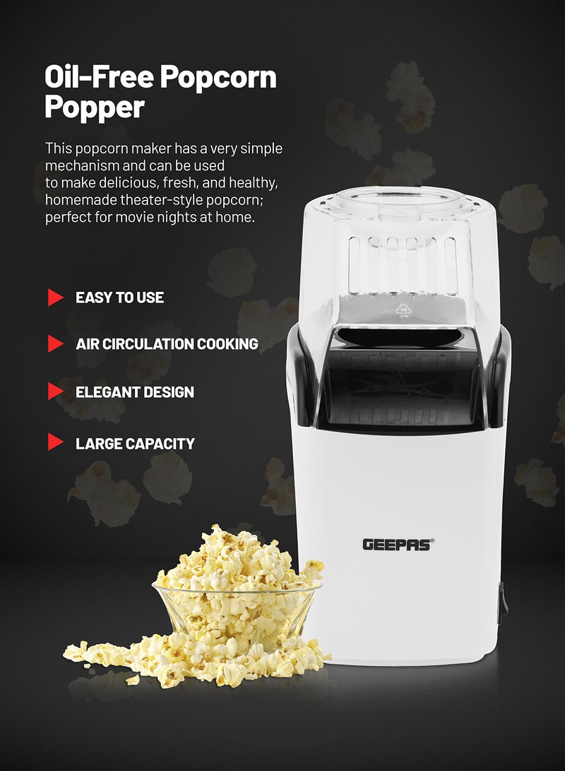 GEEPAS Electric Popcorn Maker| On/Off Switch | Oil-Free Popcorn Popper | Makes Hot, Fresh, Healthy and Fat-Free Theatre Style Popcorn Anytime 1200 W GPM840 White - Image 2