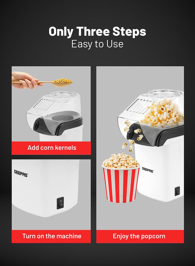 GEEPAS Electric Popcorn Maker| On/Off Switch | Oil-Free Popcorn Popper | Makes Hot, Fresh, Healthy and Fat-Free Theatre Style Popcorn Anytime 1200 W GPM840 White - Image 3