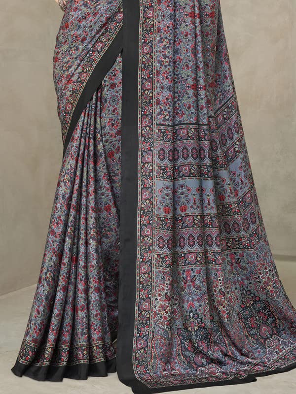 Satrani Women's Printed Crepe & Silk Saree with Unstitched Blouse Piece (2854S2405N_Grey) - Image 3