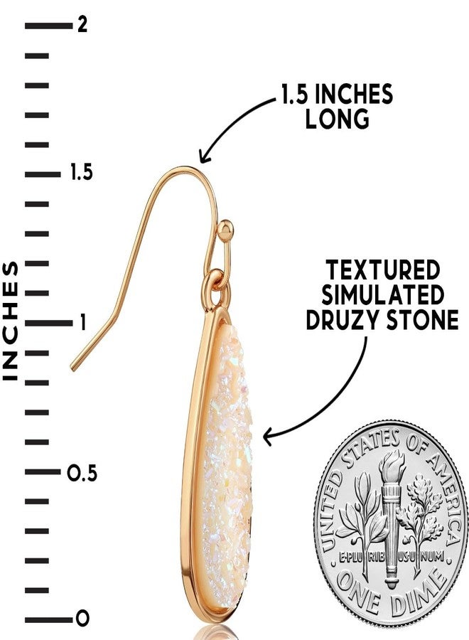 هامبل شيك نيويورك أقراط متدلية على شكل دمعة طويلة لامعة مطلية بالذهب للنساء، مرصعة بحجر دروزي صناعي - أوبال أبيض صناعي - Image 4