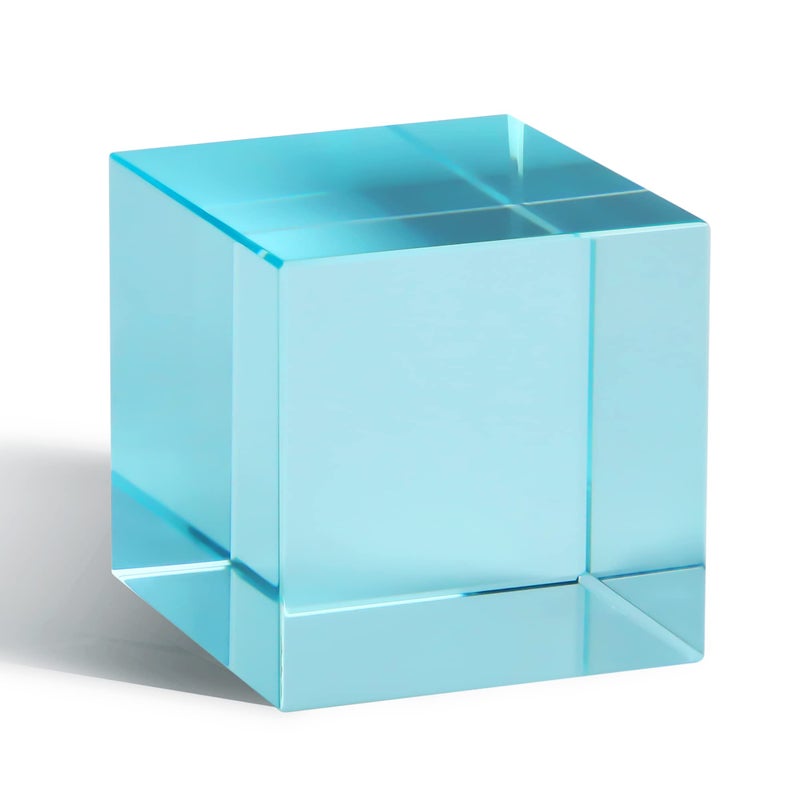 QFkris K9 Crystal Optical Glass Prism Cube Paperweight Ornament Art Glass Figurine Table Home Collectible Decor Photography Accessory 15inchCyan