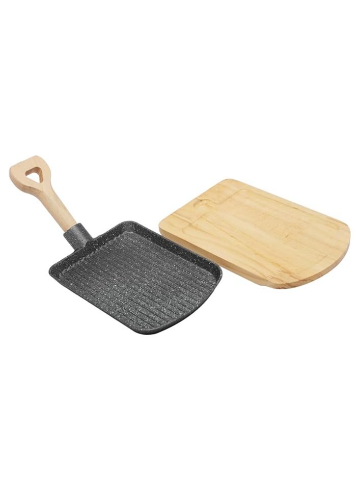 Cast Iron Skillet 23.5cm*14.5cm With Removable Side Handle And Wooden Base | Oven Safe Cast Iron Roasting Pan - Image 2