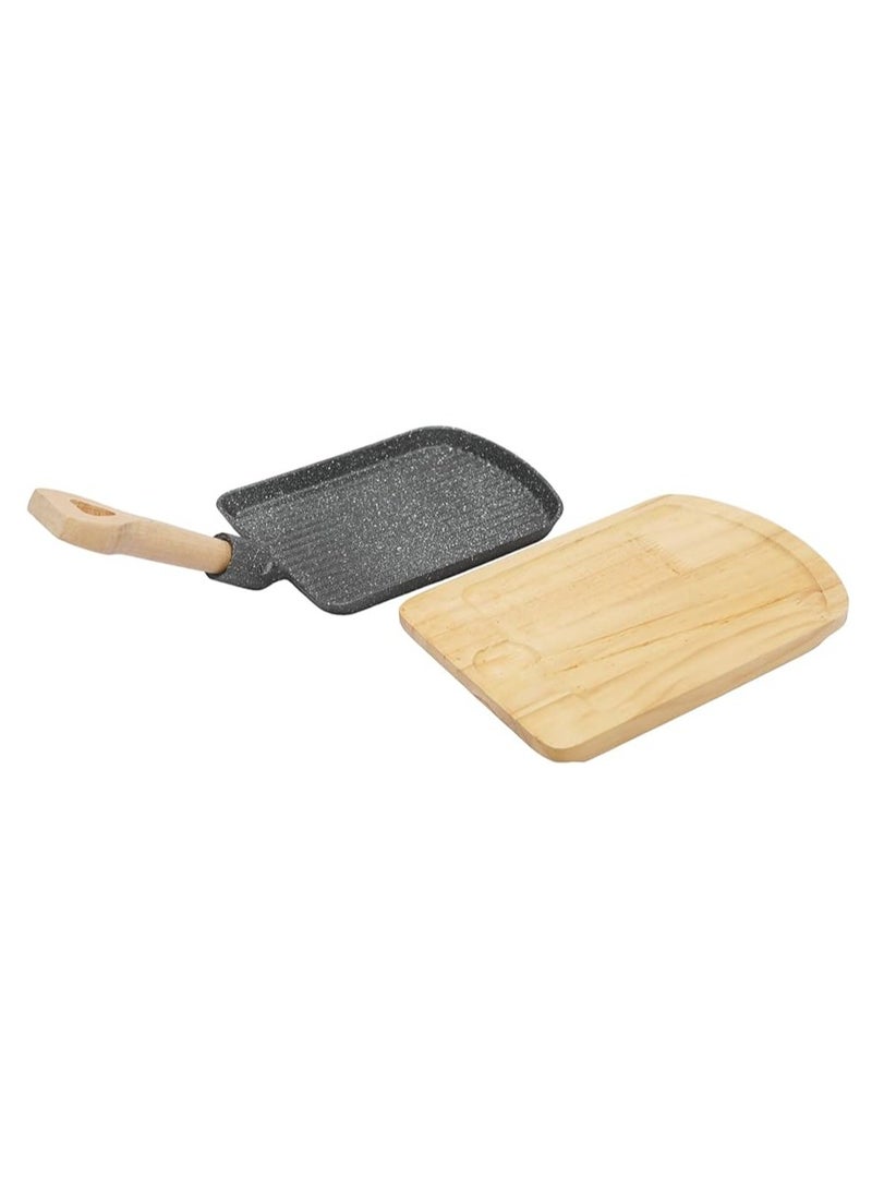 Cast Iron Skillet 23.5cm*14.5cm With Removable Side Handle And Wooden Base | Oven Safe Cast Iron Roasting Pan - Image 3