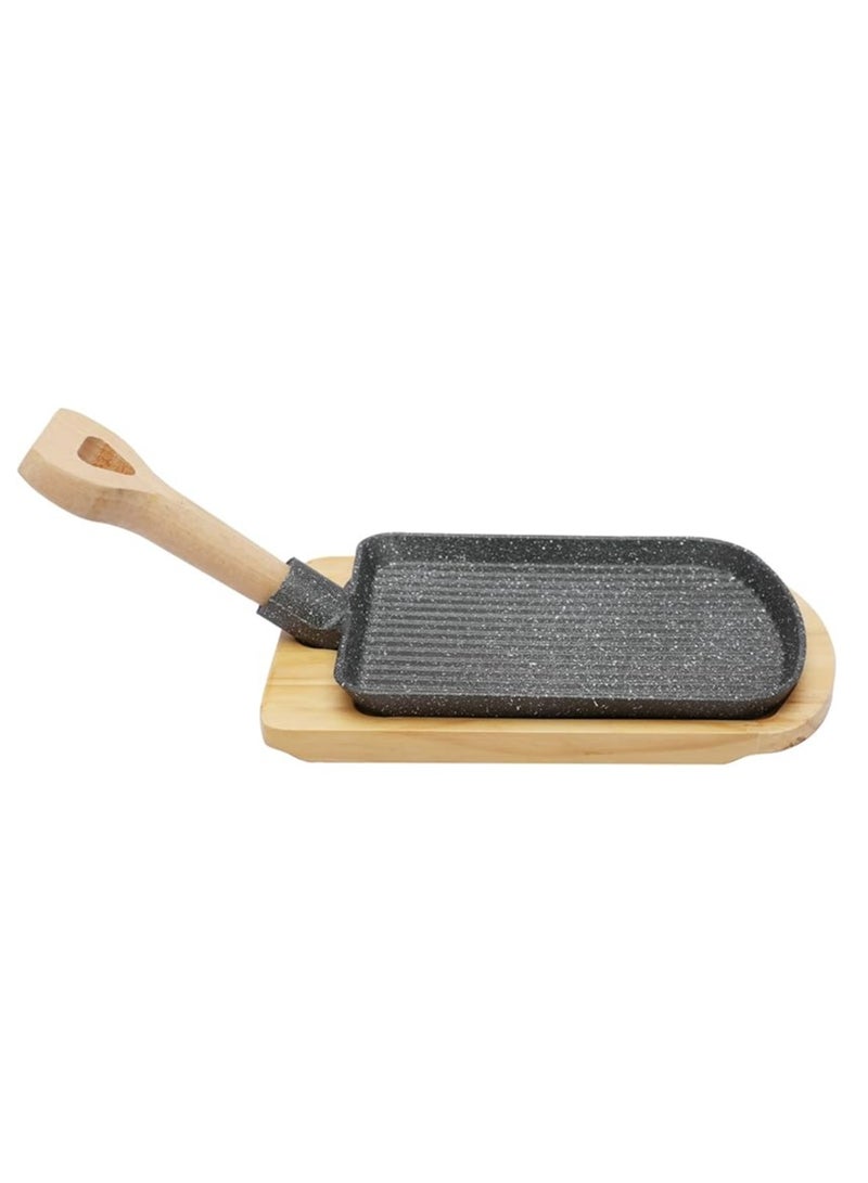 Cast Iron Skillet 23.5cm*14.5cm With Removable Side Handle And Wooden Base | Oven Safe Cast Iron Roasting Pan - Image 1
