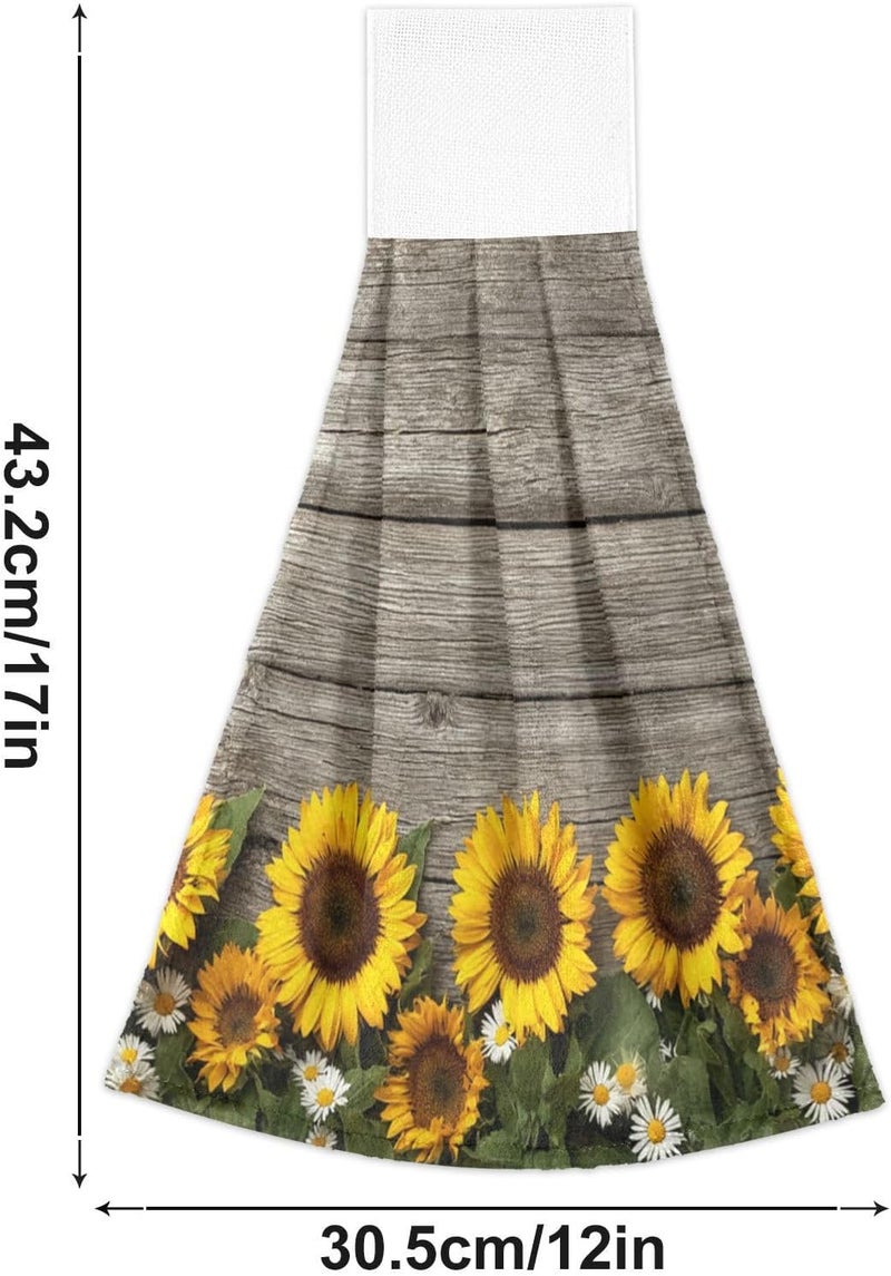 Dussdil Spring Summer Sunflowers Hanging Kitchen Towel Autumn Yellow Flowers Wooden Hand Tie Towels Set 2 Pcs Tea Bar Dish Cloths Dry Towel Soft Absorbent Durable for Bathroom Laundry Room Decor - Image 2