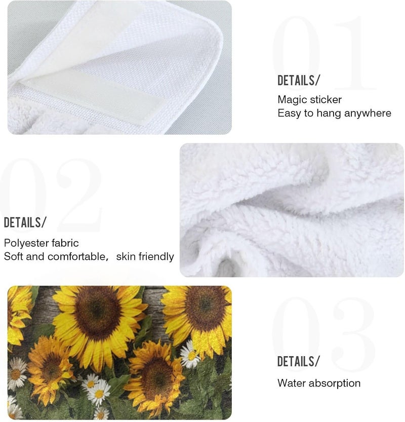 Dussdil Spring Summer Sunflowers Hanging Kitchen Towel Autumn Yellow Flowers Wooden Hand Tie Towels Set 2 Pcs Tea Bar Dish Cloths Dry Towel Soft Absorbent Durable for Bathroom Laundry Room Decor - Image 4