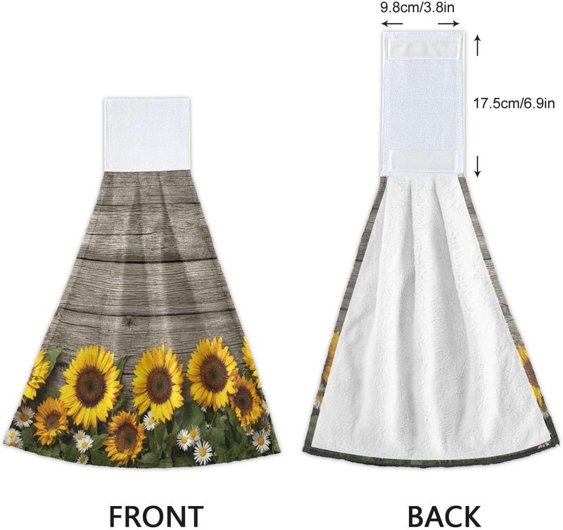 Dussdil Spring Summer Sunflowers Hanging Kitchen Towel Autumn Yellow Flowers Wooden Hand Tie Towels Set 2 Pcs Tea Bar Dish Cloths Dry Towel Soft Absorbent Durable for Bathroom Laundry Room Decor - Image 3