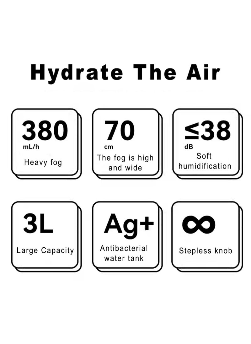 Bear - 3L Air Humidifier Top Fill Water Transparent Tank Quiet Cool Mist Humidifier Step-less Mist Adjust Tabletop Humidifier biggest Mist Adjust 420ml/h (2 Pin Plug) - Image 1