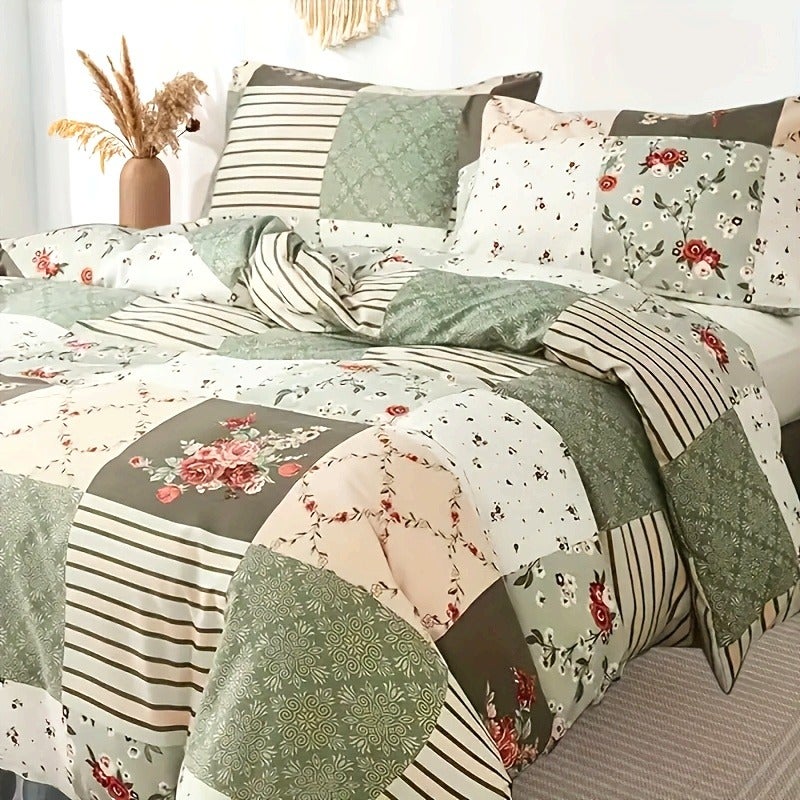 3pcs Green Floral Print Duvet Cover Set - Image 2
