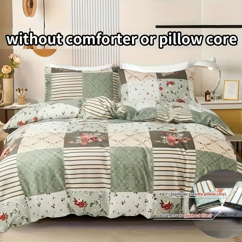 3pcs Green Floral Print Duvet Cover Set - Image 4