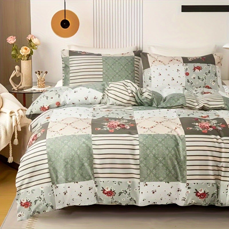 3pcs Green Floral Print Duvet Cover Set - Image 3