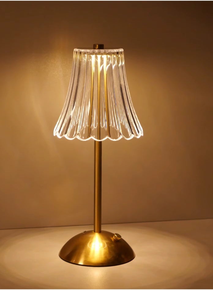 Crystal Diamond Table Lamp – Touch Sensor Dimming | Rechargeable LED Bedside Lamp | Gold Body, Elegant Lampshade, Eye Protection | USB Type-C Charging