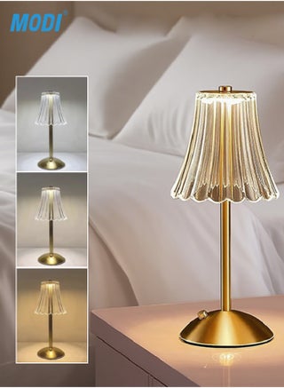 Crystal Diamond Table Lamp – Touch Sensor Dimming | Rechargeable LED Bedside Lamp | Gold Body, Elegant Lampshade, Eye Protection | USB Type-C Charging - view 4