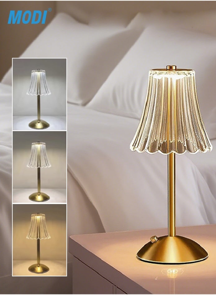 مودي مصباح طاولة كريستالي ماسي - خاصية التعتيم باللمس | مصباح سرير LED قابل لإعادة الشحن | هيكل ذهبي، غطاء أنيق، حماية للعينين | شحن USB من النوع C - Image 4