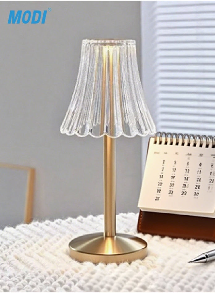 مودي مصباح طاولة كريستالي ماسي - خاصية التعتيم باللمس | مصباح سرير LED قابل لإعادة الشحن | هيكل ذهبي، غطاء أنيق، حماية للعينين | شحن USB من النوع C - Image 3