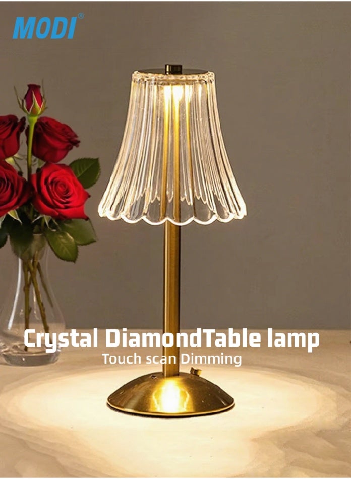 مودي مصباح طاولة كريستالي ماسي - خاصية التعتيم باللمس | مصباح سرير LED قابل لإعادة الشحن | هيكل ذهبي، غطاء أنيق، حماية للعينين | شحن USB من النوع C - Image 2