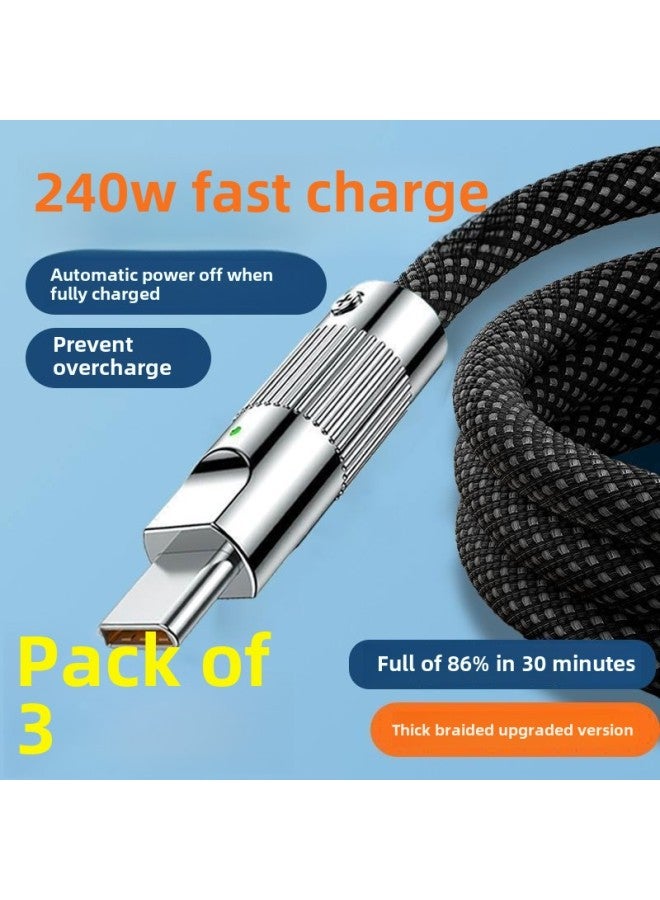 Bold 240W Data Line Typec Fast Charging For Huawei Glory Xiaomi Mobile Phone Tablet Typec Charging Line 7A-Color:Faith Blue [bold 1 Pack] Flat Round Blind Plug- 2.0m [official Premium Bold] Flash Charging With Night Light  - Image 3